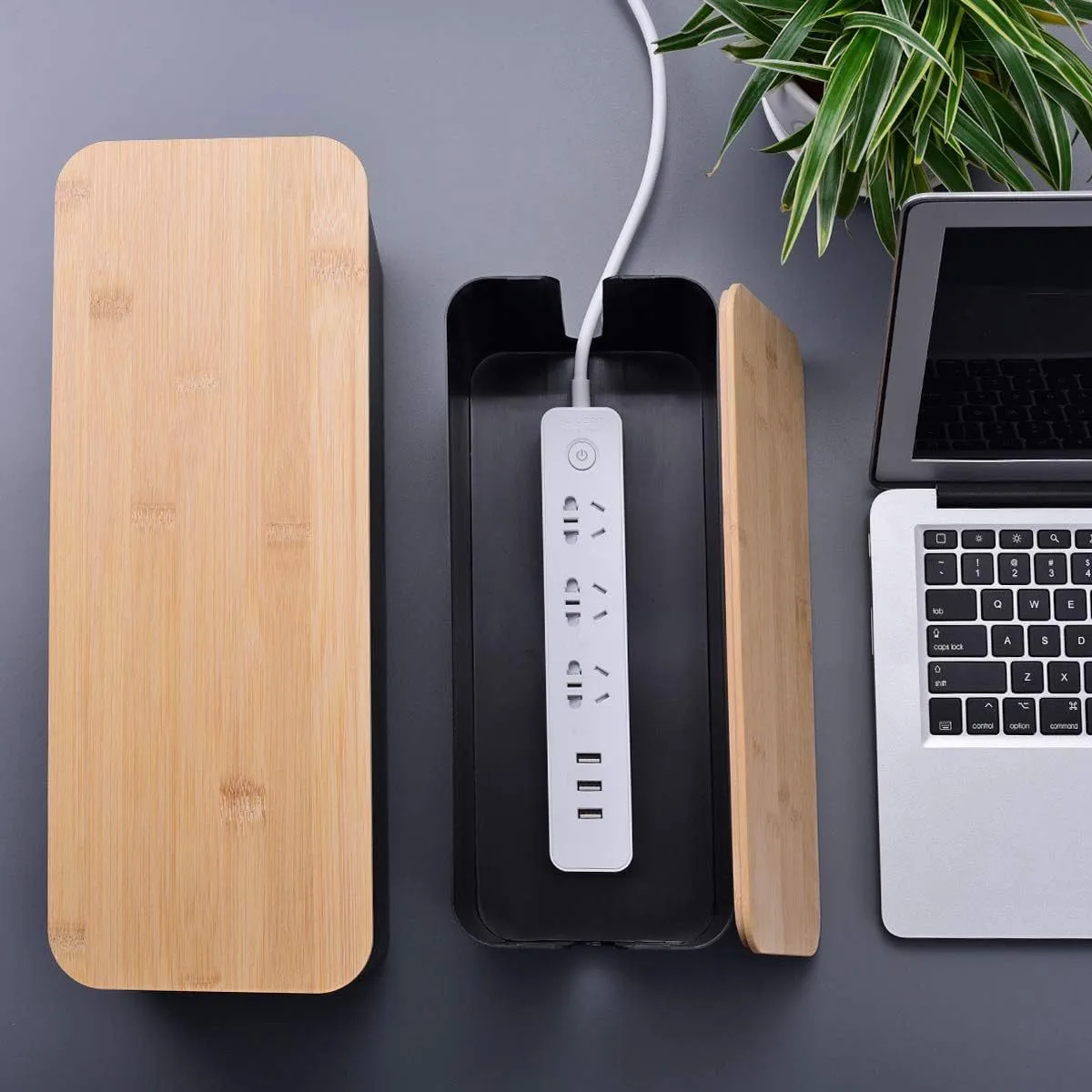 Wire Storage Box Socket Patch Panel Cable Box Desktop Finishing Cable Box Wooden Power Strip Power Strip Storage Box display picture 26