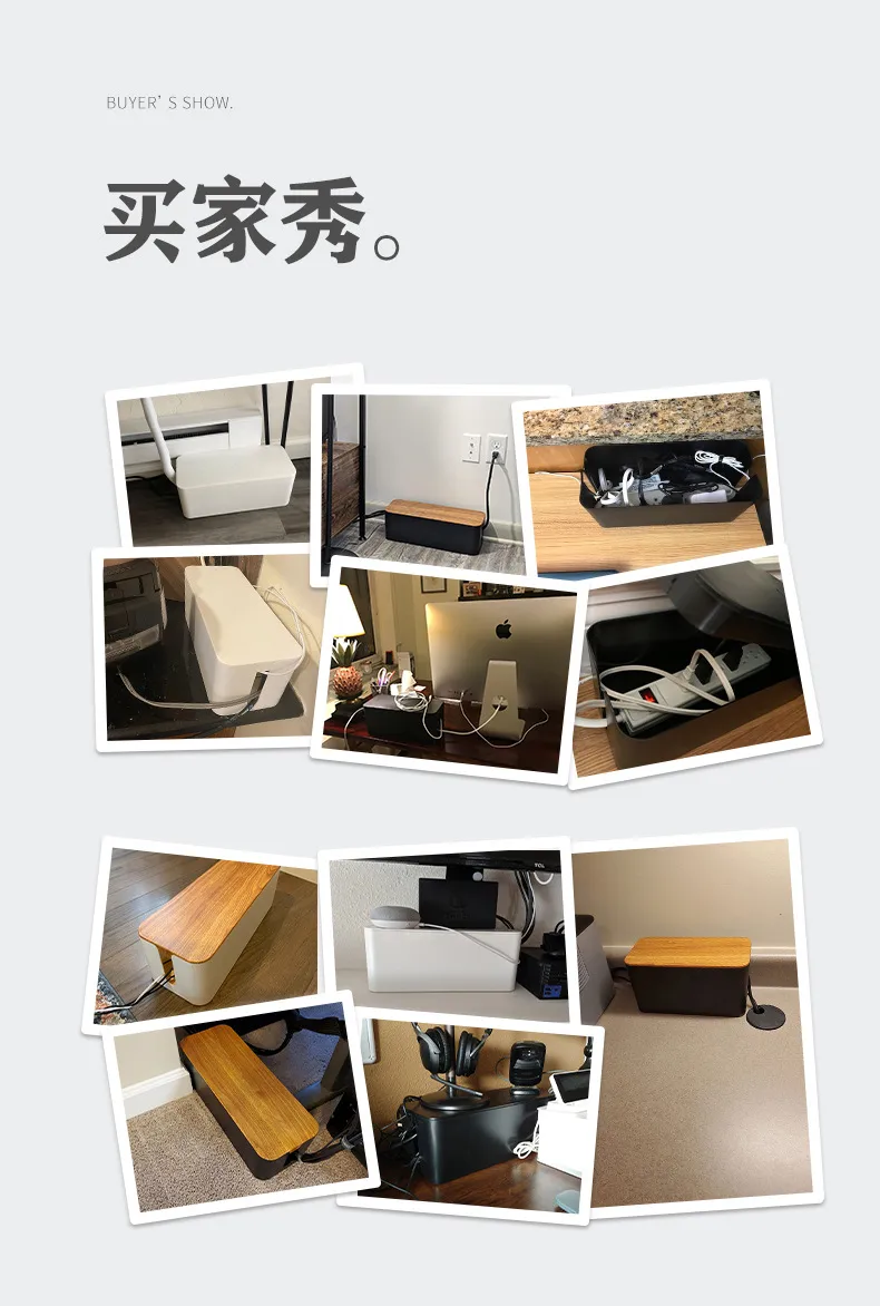 Wire Storage Box Socket Patch Panel Cable Box Desktop Finishing Cable Box Wooden Power Strip Power Strip Storage Box display picture 32