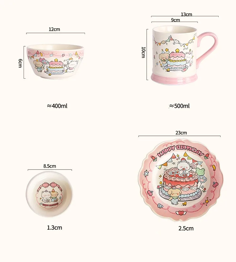 Cute Cartoon Ceramics Plate Bowl Mug 1 Set display picture 3