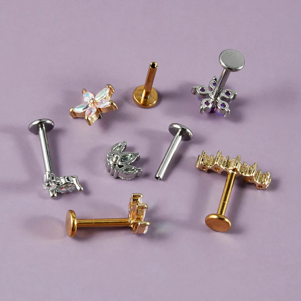 Stainless Steel Arc Five Opal Labret Water Drop Horse Eye Zircon Ear Studs Internal Thread Ear Cartilage Ear Studs display picture 3