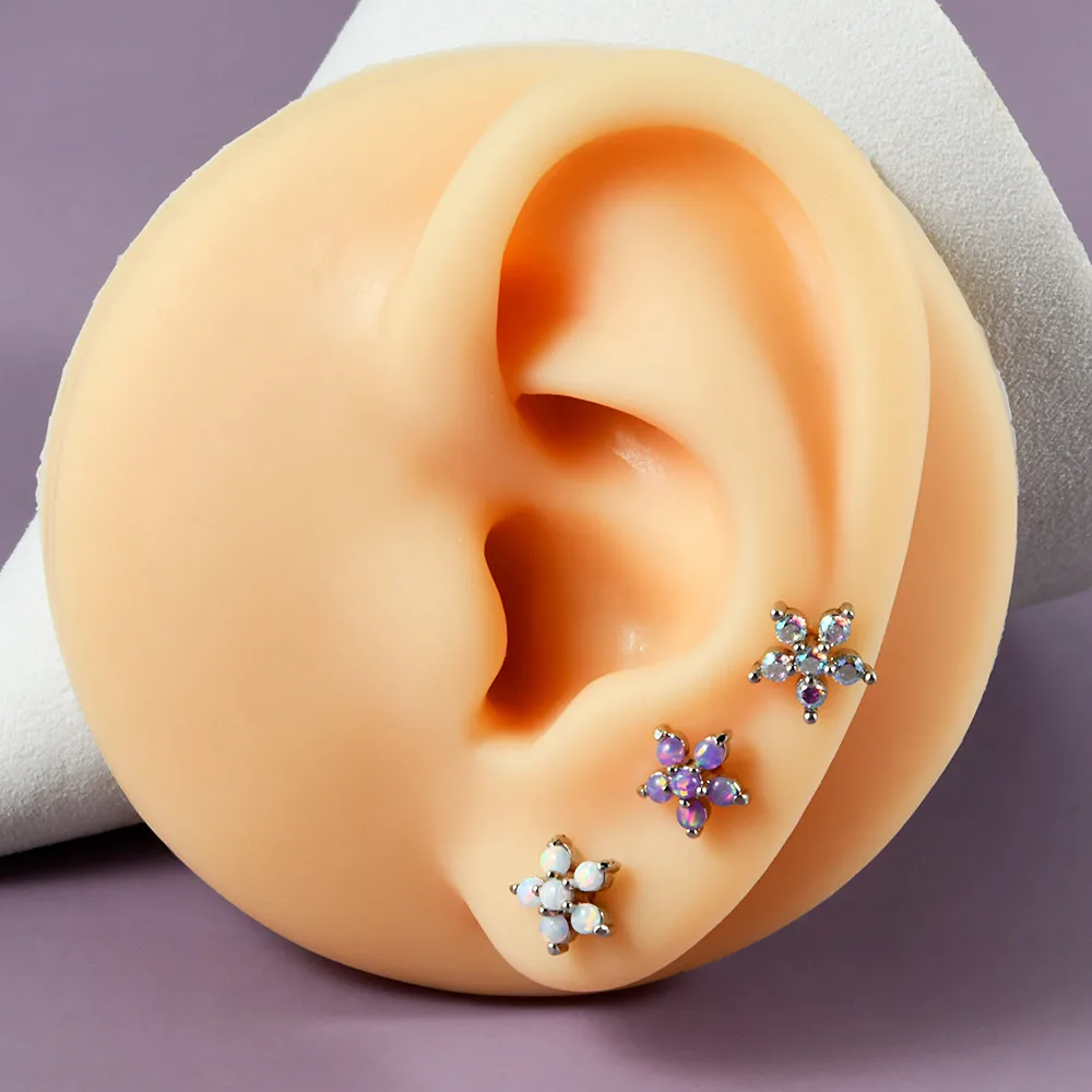 Stainless Steel Arc Five Opal Labret Water Drop Horse Eye Zircon Ear Studs Internal Thread Ear Cartilage Ear Studs display picture 7