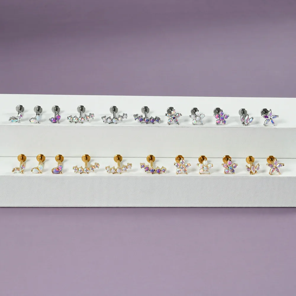 Stainless Steel Arc Five Opal Labret Water Drop Horse Eye Zircon Ear Studs Internal Thread Ear Cartilage Ear Studs display picture 2