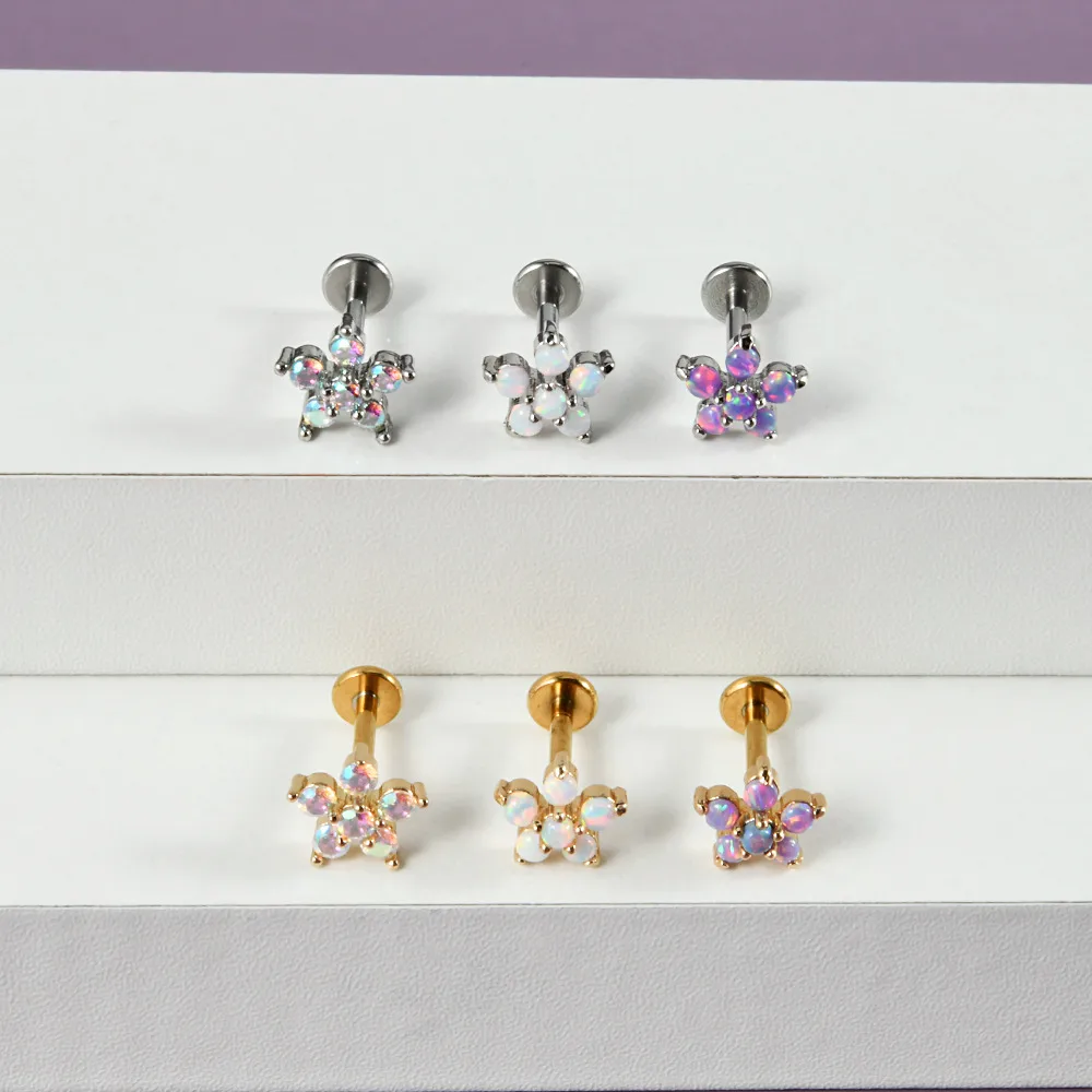 Stainless Steel Arc Five Opal Labret Water Drop Horse Eye Zircon Ear Studs Internal Thread Ear Cartilage Ear Studs display picture 4