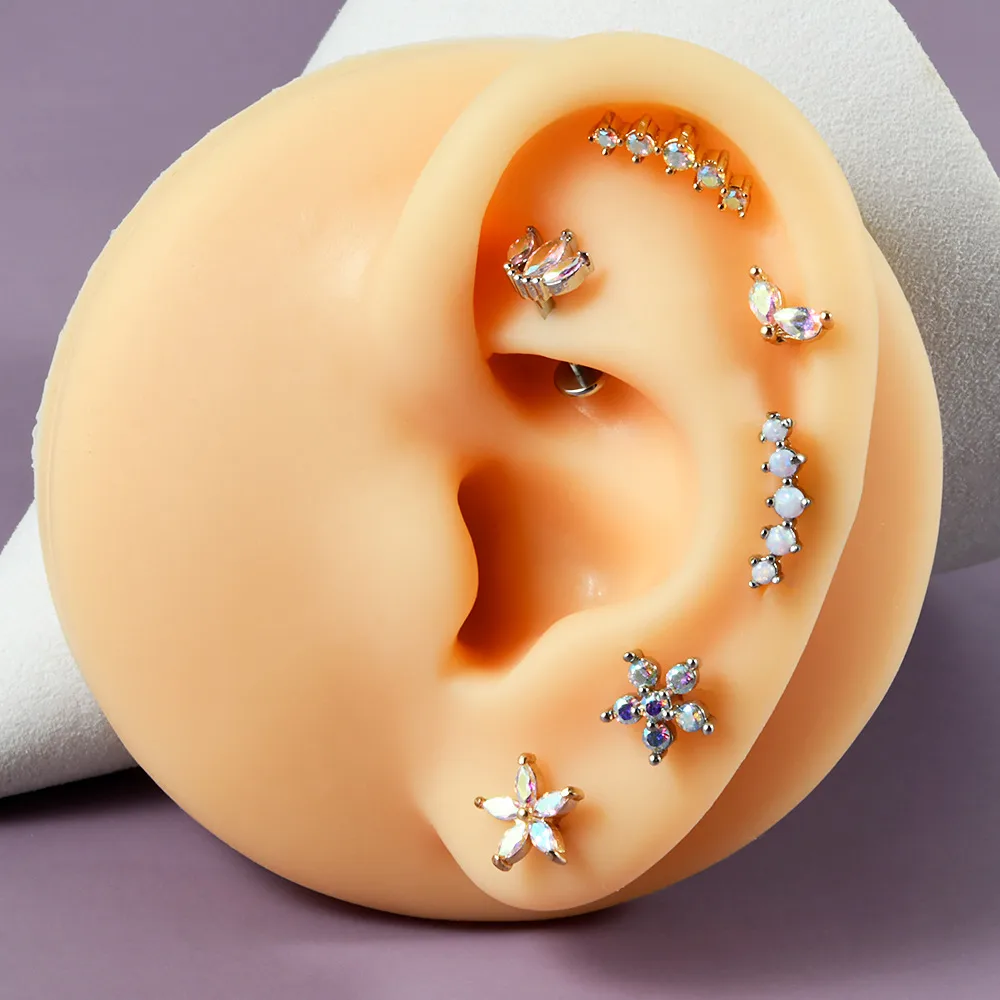 Stainless Steel Arc Five Opal Labret Water Drop Horse Eye Zircon Ear Studs Internal Thread Ear Cartilage Ear Studs display picture 8