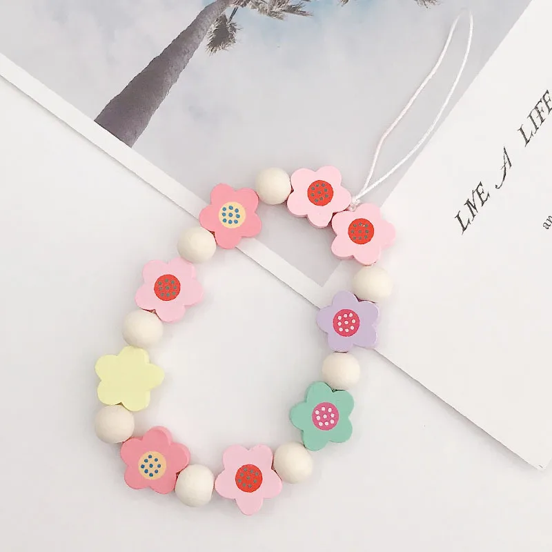 Cute Flower Wood Bag Pendant Mobile Phone Chain display picture 3