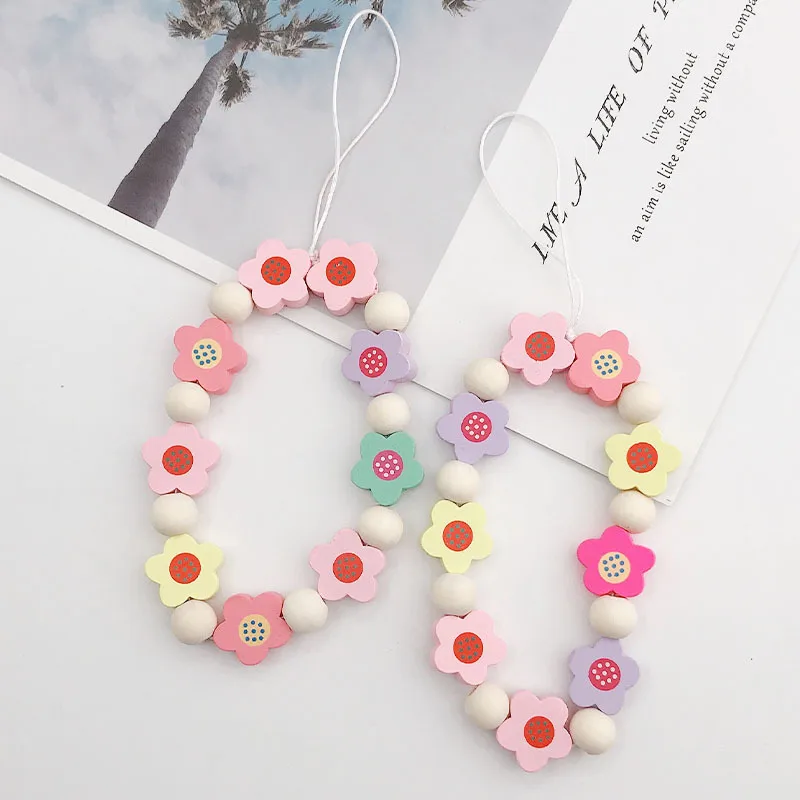 Cute Flower Wood Bag Pendant Mobile Phone Chain display picture 1