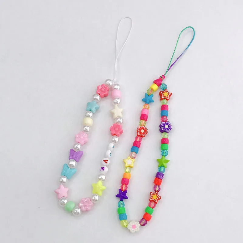 Cute Simple Style Star Flower Beaded Resin Stoving Varnish Mobile Phone Chain display picture 1