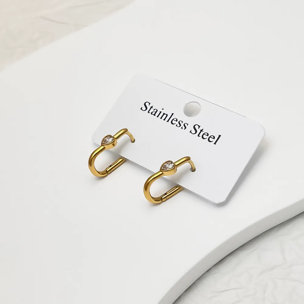1 Pair Simple Style Heart Shape Plating Inlay 304 Stainless Steel Zircon 18K Gold Plated Earrings display picture 1