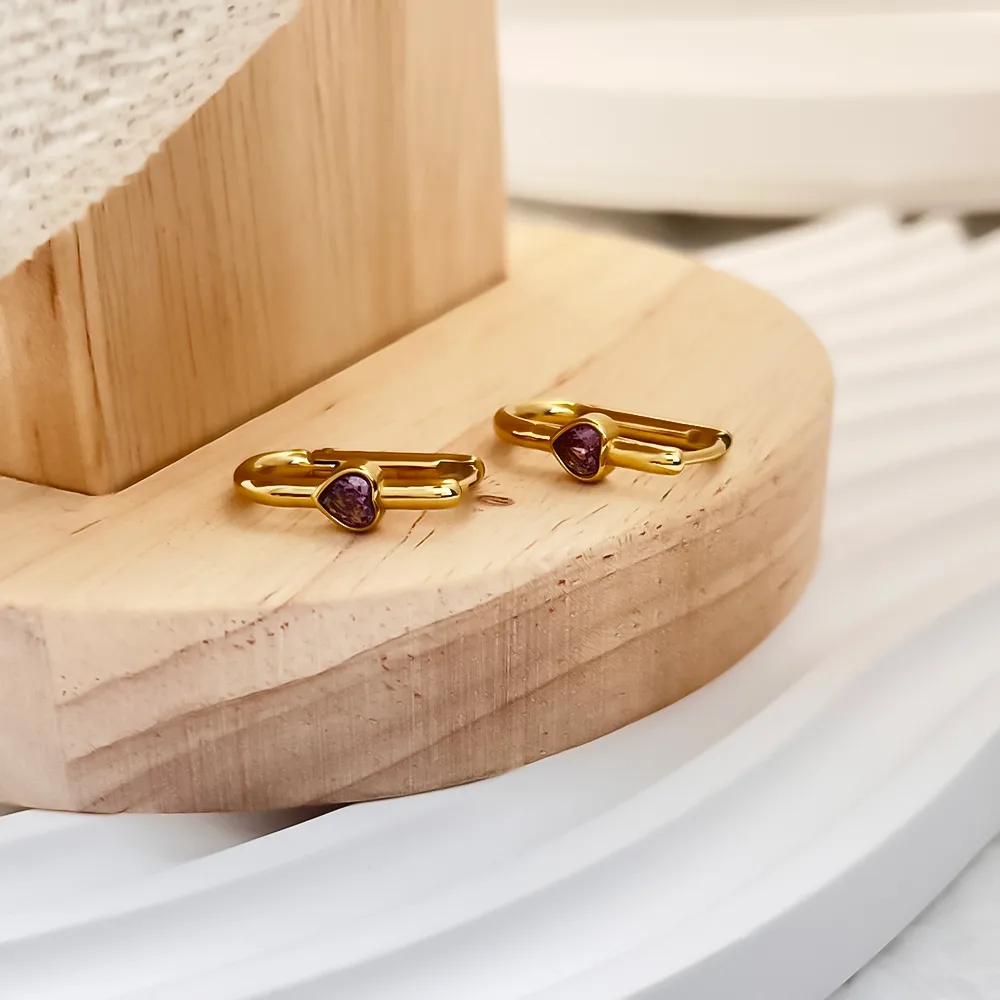 1 Pair Simple Style Heart Shape Plating Inlay 304 Stainless Steel Zircon 18K Gold Plated Earrings display picture 2