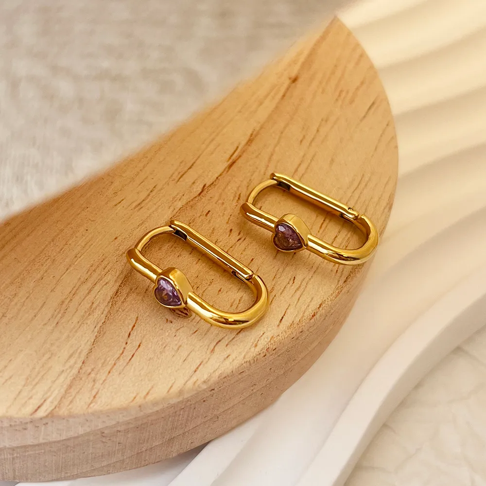 1 Pair Simple Style Heart Shape Plating Inlay 304 Stainless Steel Zircon 18K Gold Plated Earrings display picture 9