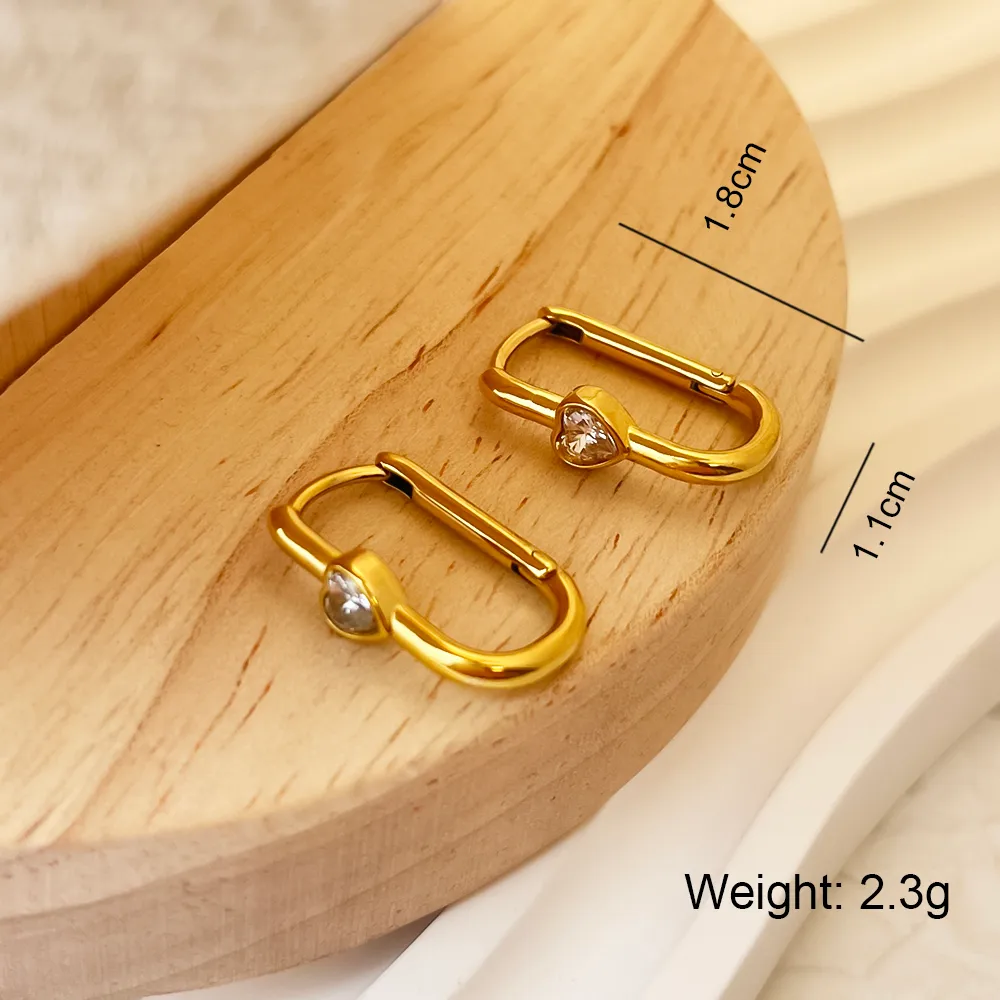 1 Pair Simple Style Heart Shape Plating Inlay 304 Stainless Steel Zircon 18K Gold Plated Earrings display picture 7