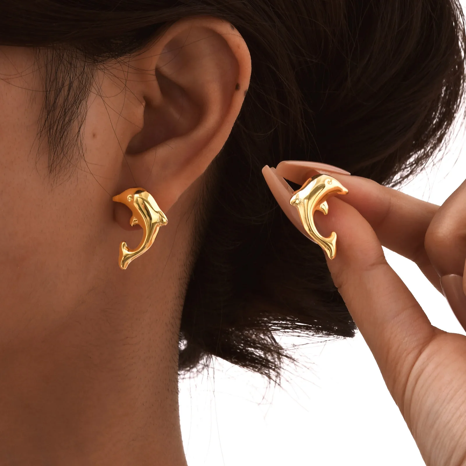 1 Pair Vintage Style Simple Style Dolphin 201 Stainless Steel Ear Studs display picture 4