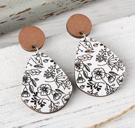 1 Pair Retro Bohemian Printing Wood Drop Earrings display picture 1