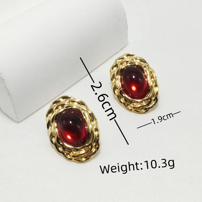 1 Pair Luxurious Lady Commute Oval 304 Stainless Steel Opal 18K Gold Plated Ear Studs display picture 4