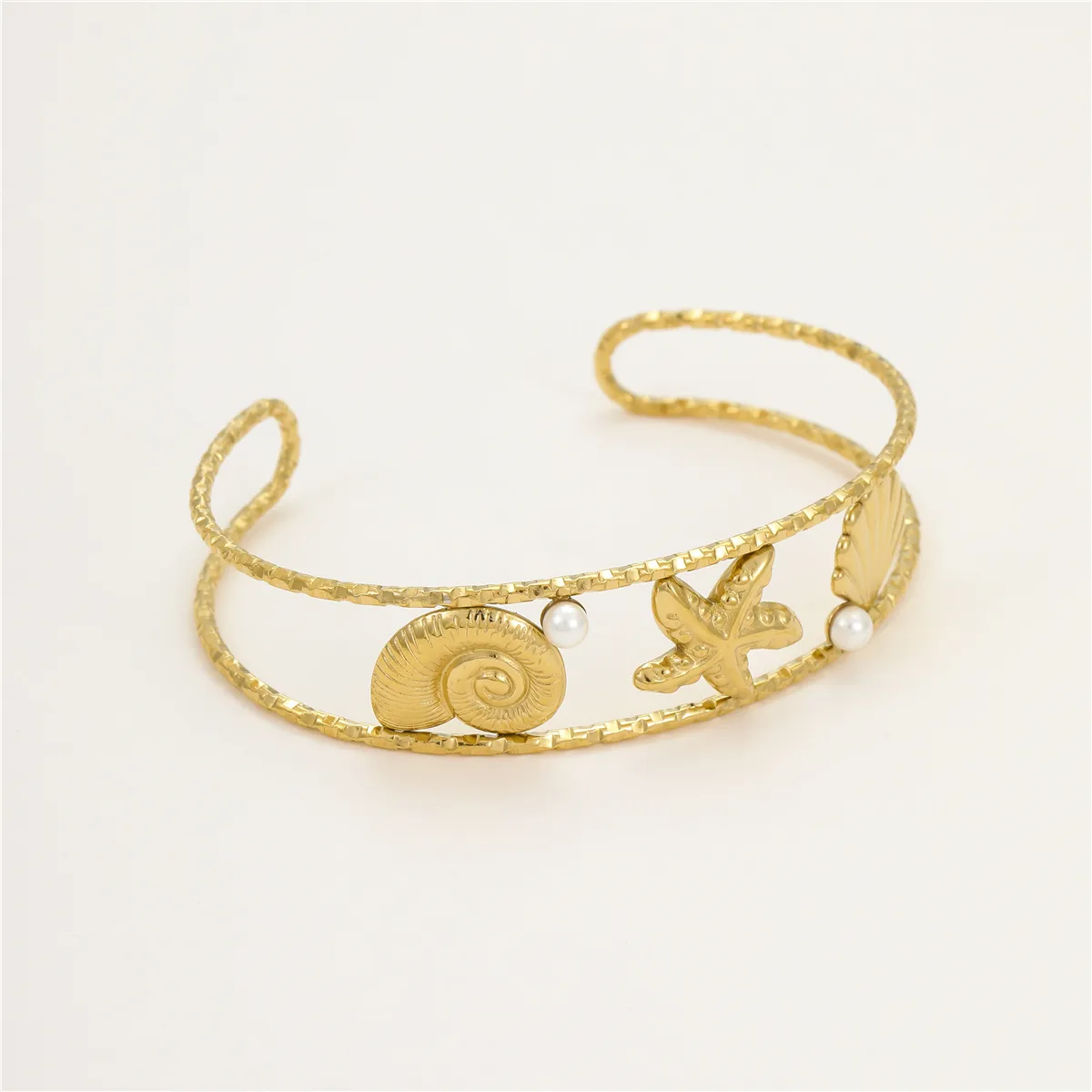 Classic Style Starfish Conch Shell 304 Stainless Steel Women's Cuff Bracelets display picture 9