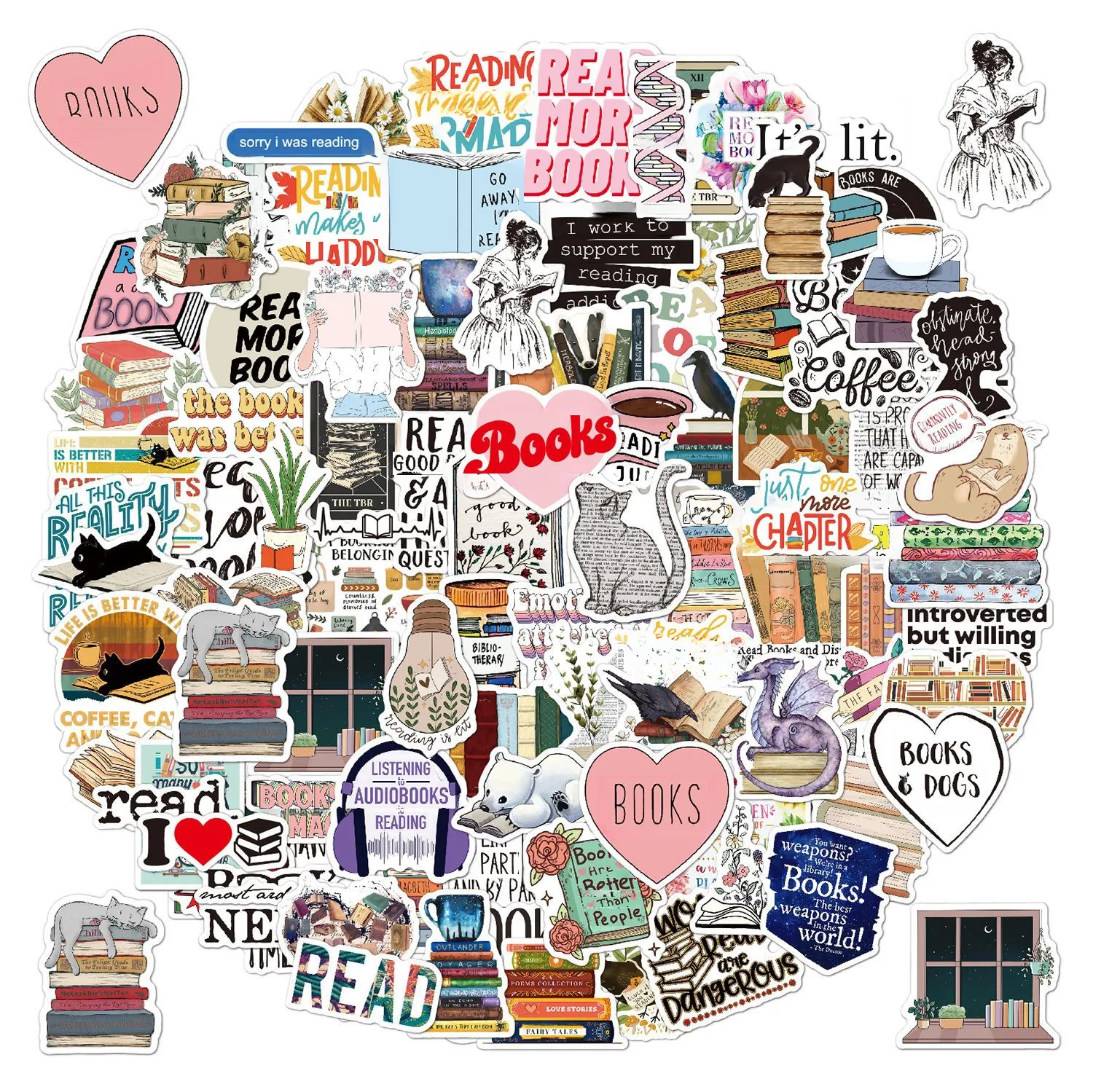 100 Sheets Reading Doodle Stickers For Scrapbooking Notebook Skateboard Water Cup Luggage Decoration display picture 1