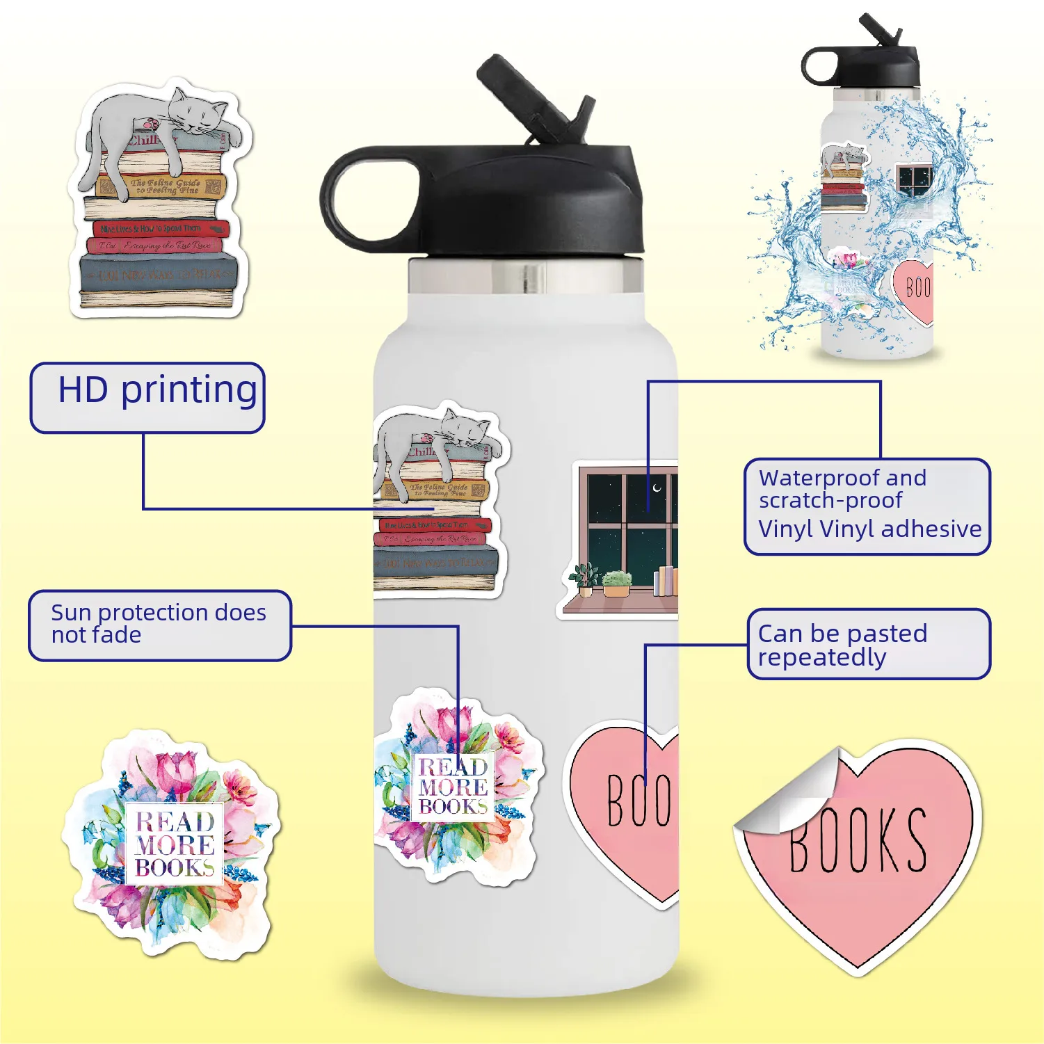 100 Sheets Reading Doodle Stickers For Scrapbooking Notebook Skateboard Water Cup Luggage Decoration display picture 2