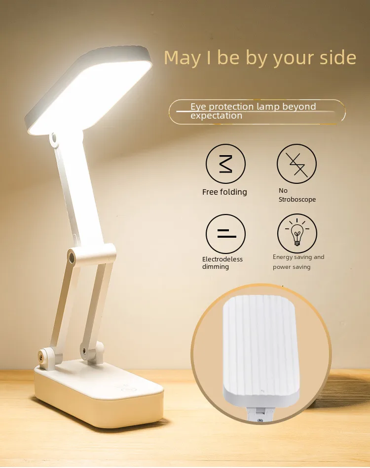 Foldable Portable Led Eye-protection Desk Lamp Travel Case Three-level Color Temperature Adjustment Charging Plugging Use display picture 1