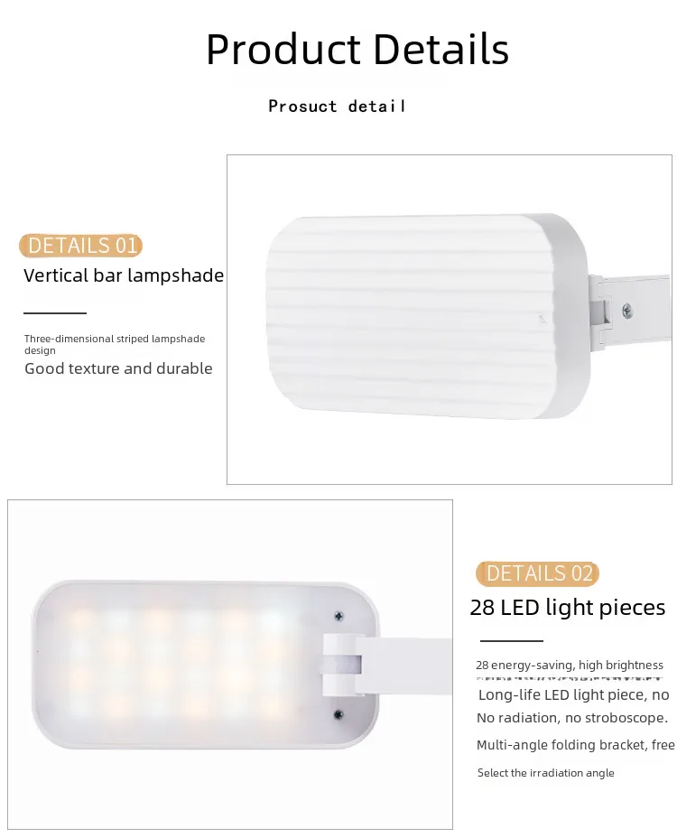 Foldable Portable Led Eye-protection Desk Lamp Travel Case Three-level Color Temperature Adjustment Charging Plugging Use display picture 7