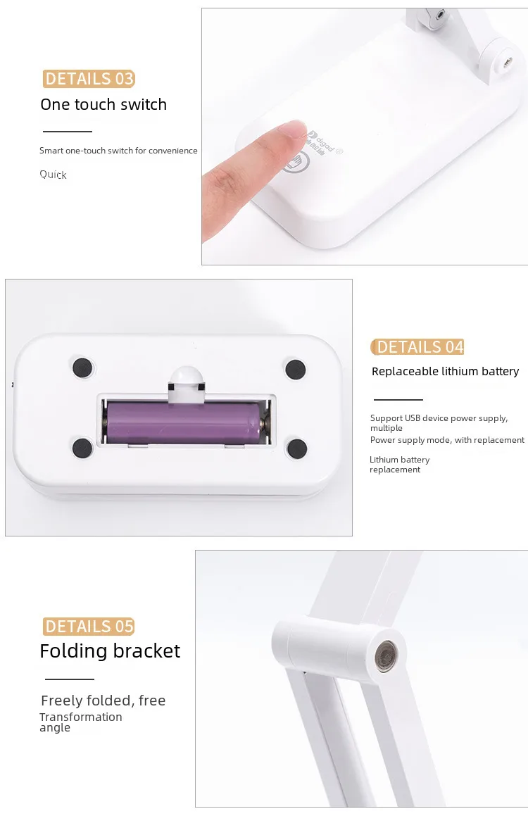 Foldable Portable Led Eye-protection Desk Lamp Travel Case Three-level Color Temperature Adjustment Charging Plugging Use display picture 8