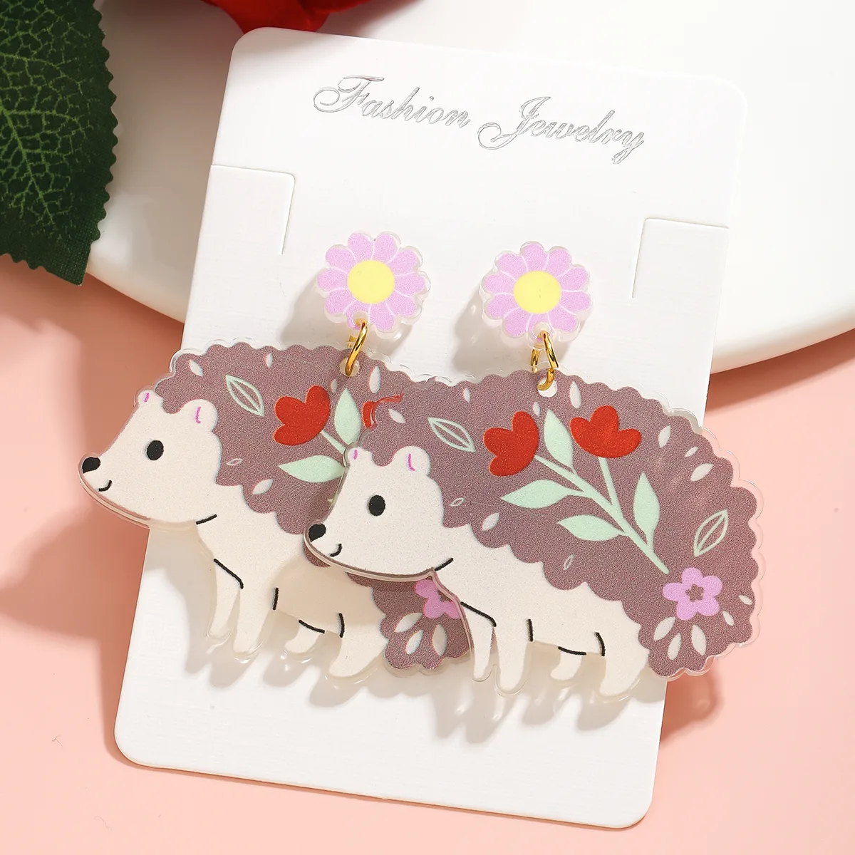 1 Pair Luxurious Hedgehog Santa Claus Arylic Imitation Pearl Alloy Drop Earrings display picture 3