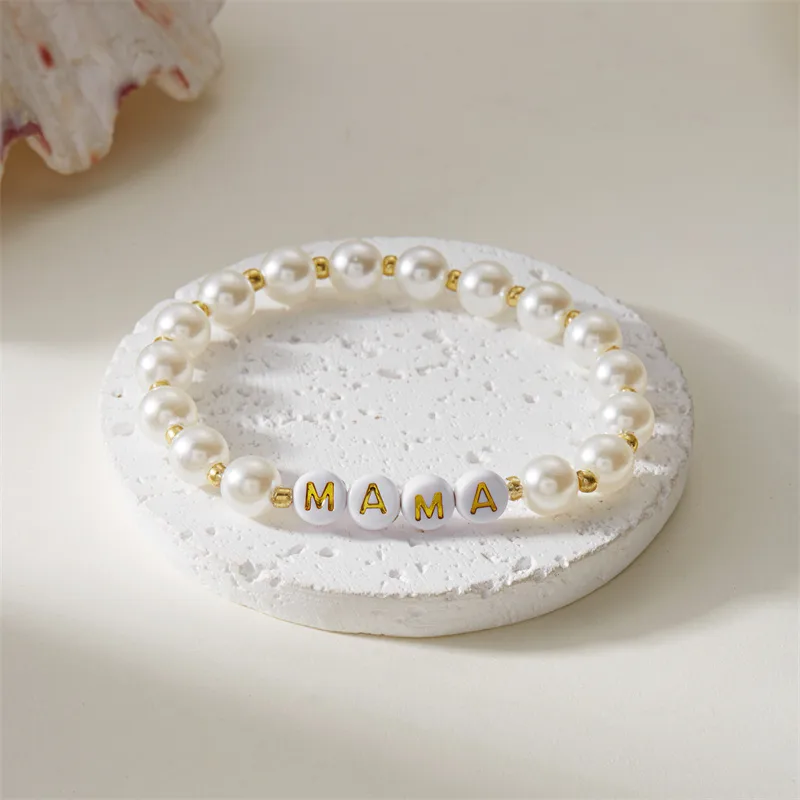 Elegant Simple Style Letter Plastic Natural Stone Mother'S Day Women's Bracelets display picture 3