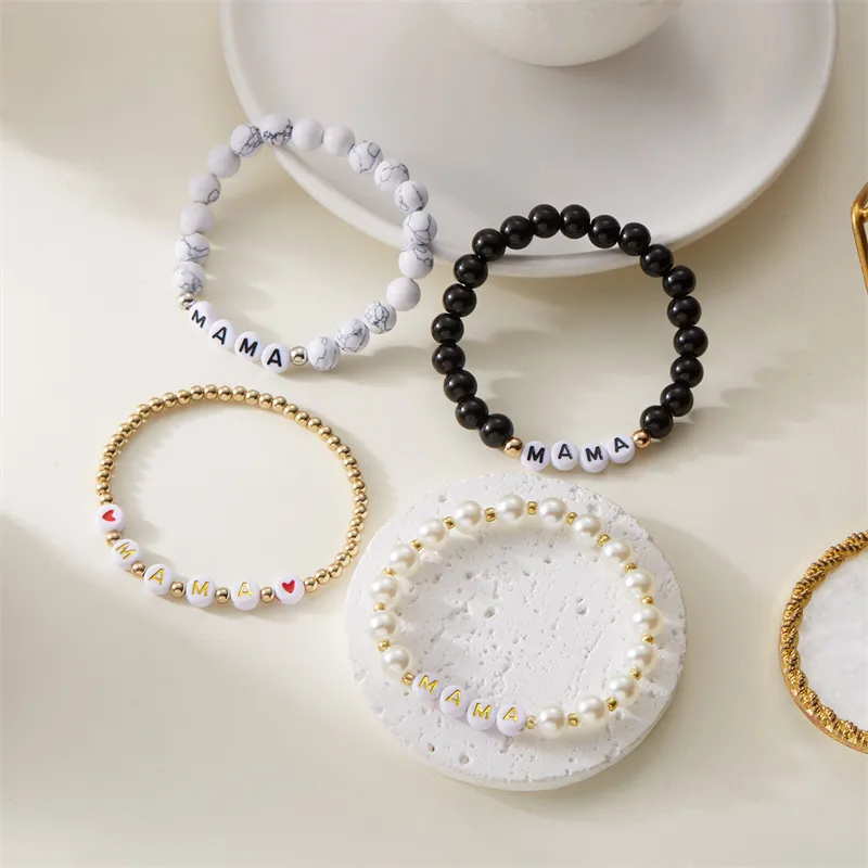 Elegant Simple Style Letter Plastic Natural Stone Mother'S Day Women's Bracelets display picture 1