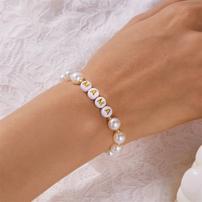 Elegant Simple Style Letter Plastic Natural Stone Mother'S Day Women's Bracelets display picture 6