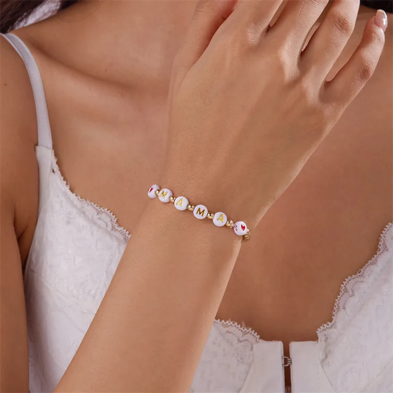 Elegant Simple Style Letter Plastic Natural Stone Mother'S Day Women's Bracelets display picture 7