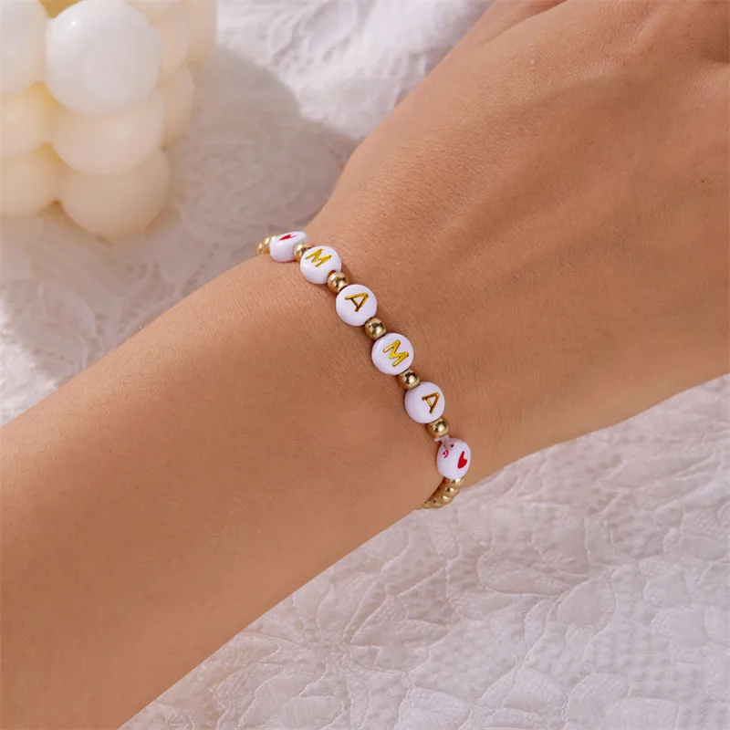 Elegant Simple Style Letter Plastic Natural Stone Mother'S Day Women's Bracelets display picture 11