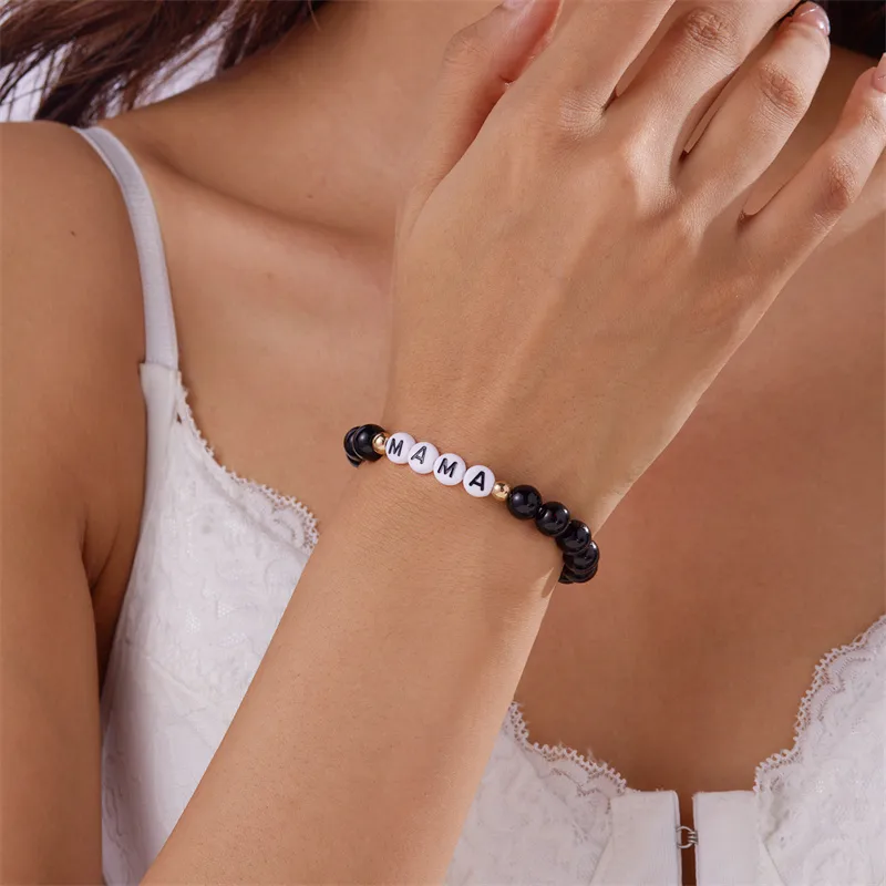 Elegant Simple Style Letter Plastic Natural Stone Mother'S Day Women's Bracelets display picture 17
