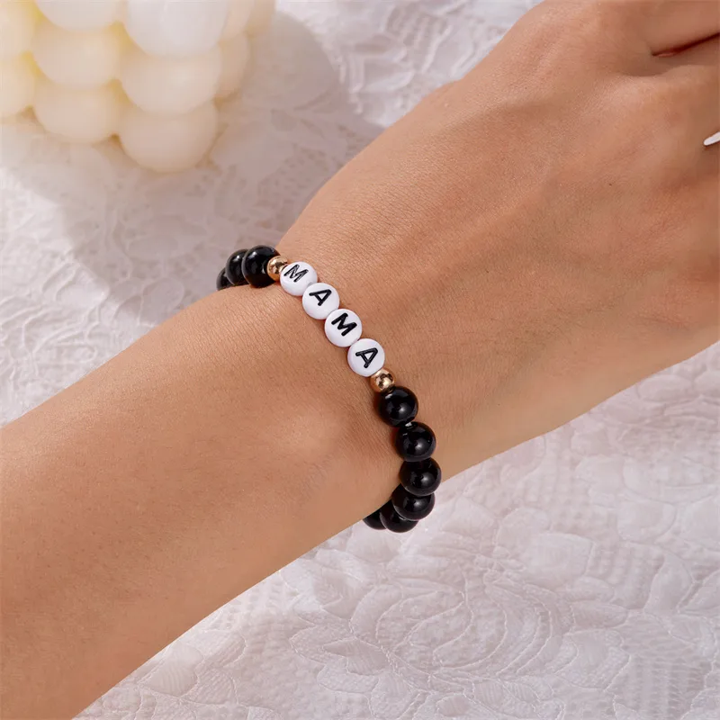 Elegant Simple Style Letter Plastic Natural Stone Mother'S Day Women's Bracelets display picture 16