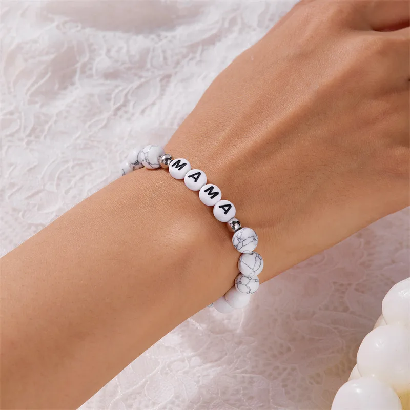 Elegant Simple Style Letter Plastic Natural Stone Mother'S Day Women's Bracelets display picture 20