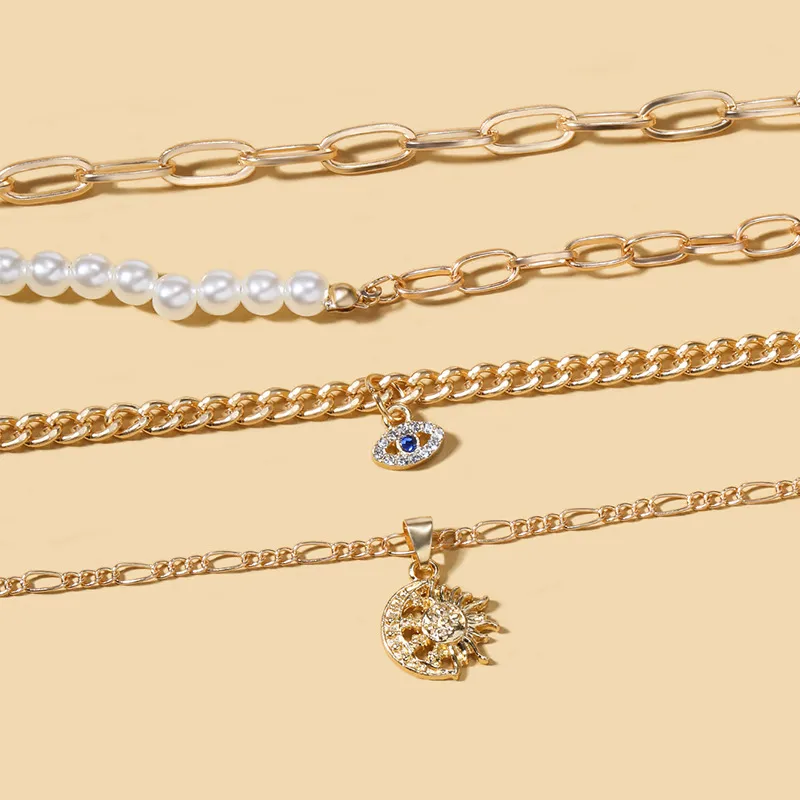 Elegant Glam Vintage Style Round Heart Shape Eye Imitation Pearl Alloy Women's Layered Necklaces Pendant Necklace display picture 16