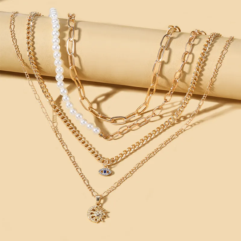 Elegant Glam Vintage Style Round Heart Shape Eye Imitation Pearl Alloy Women's Layered Necklaces Pendant Necklace display picture 19