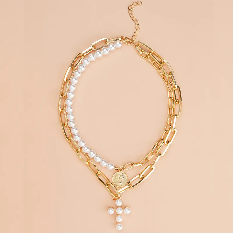 Elegant Glam Vintage Style Round Heart Shape Eye Imitation Pearl Alloy Women's Layered Necklaces Pendant Necklace display picture 28