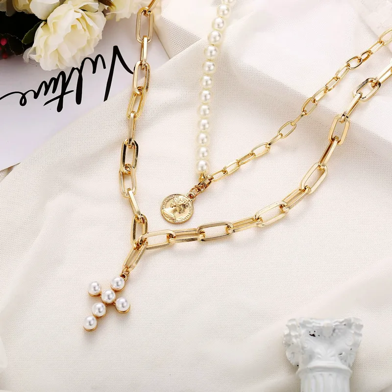 Elegant Glam Vintage Style Round Heart Shape Eye Imitation Pearl Alloy Women's Layered Necklaces Pendant Necklace display picture 29