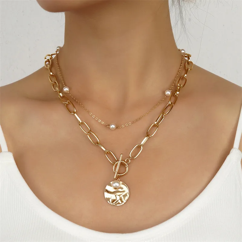 Elegant Glam Vintage Style Round Heart Shape Eye Imitation Pearl Alloy Women's Layered Necklaces Pendant Necklace display picture 44