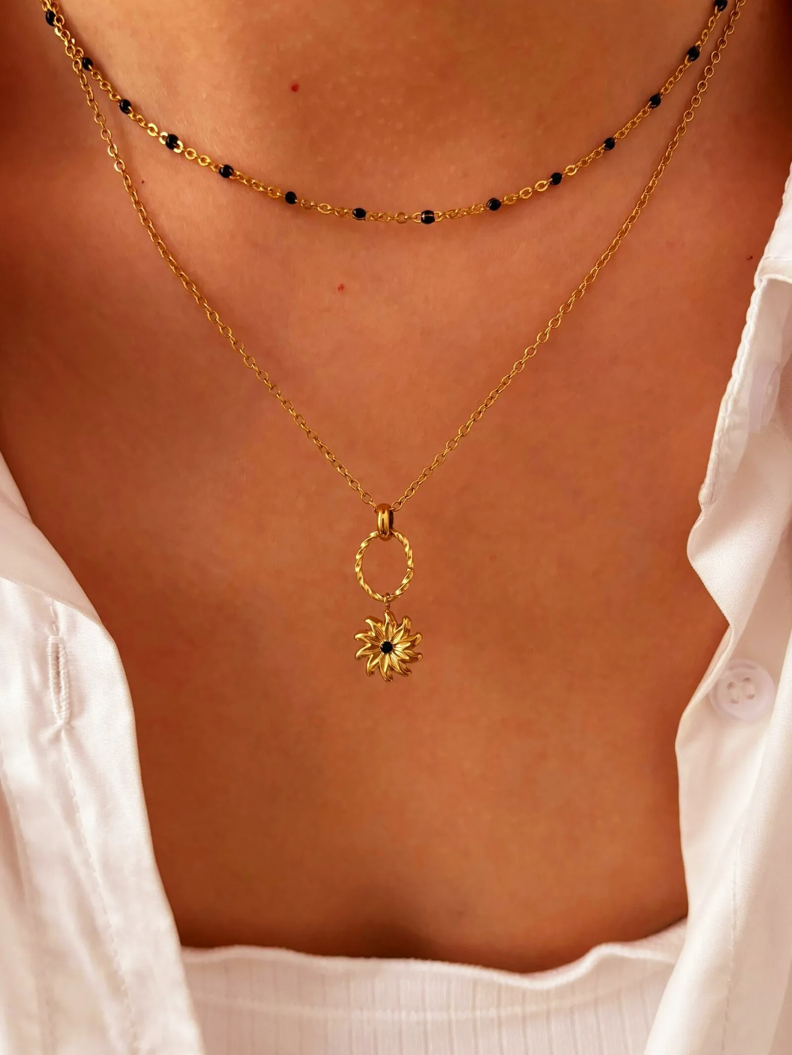 Basic Simple Style Flower 316L Stainless Steel  Irregular Rhinestones 18K Gold Plated Women's Pendant Necklace display picture 5