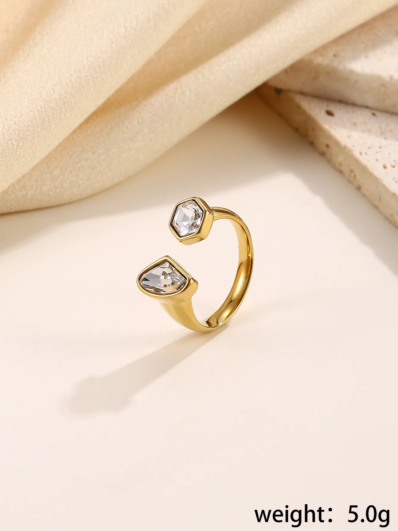 Elegant Modern Style Geometric 304 Stainless Steel Zircon Women's Open Rings display picture 1