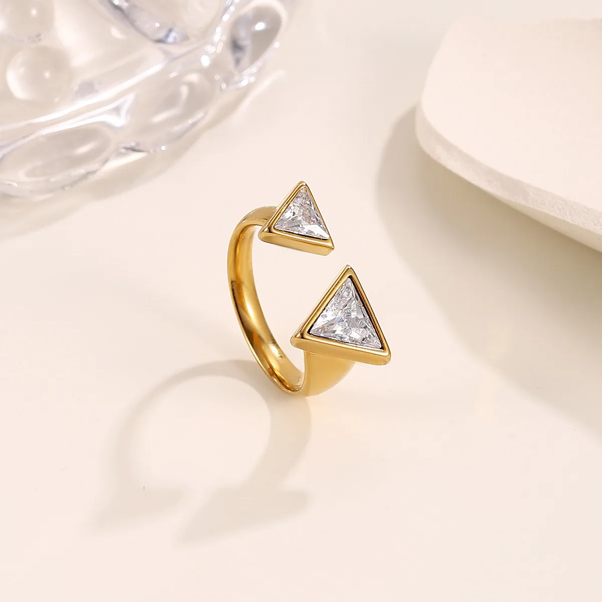 Elegant Modern Style Geometric 304 Stainless Steel Zircon Women's Open Rings display picture 2