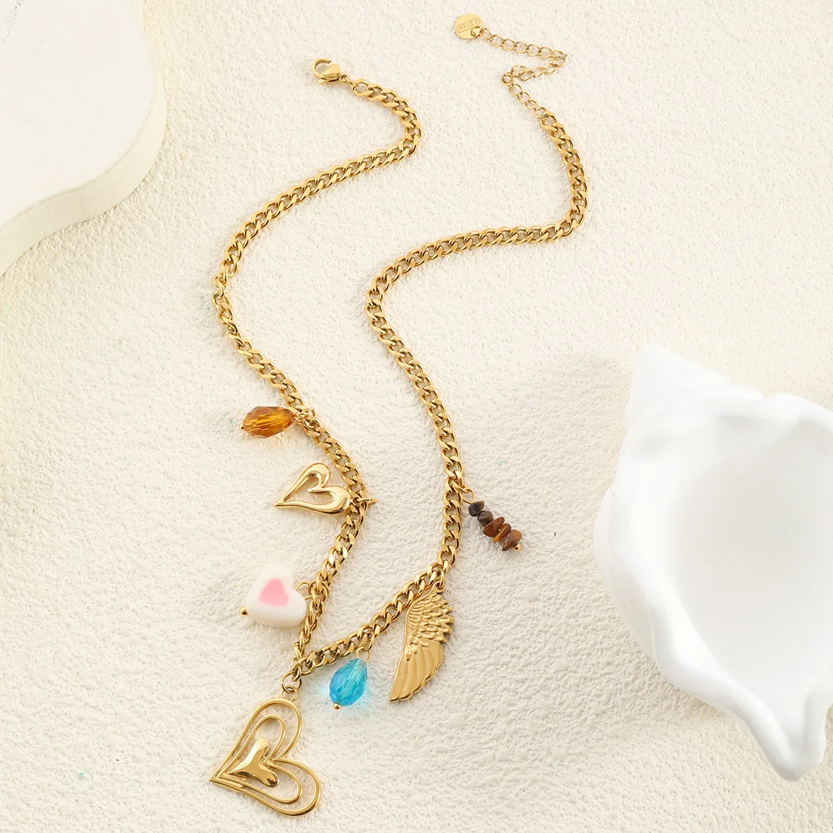 Vacation Beach Modern Style Heart Shape Bow Knot Titanium Steel Women's Multi Charms Necklace display picture 5