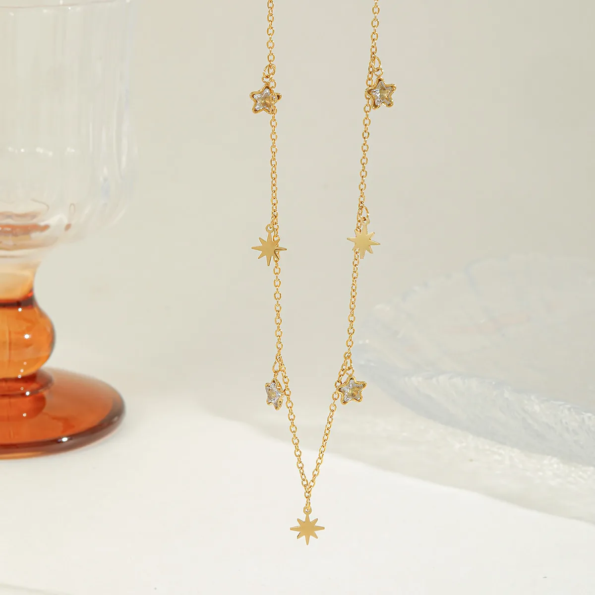 Elegant Cute Pentagram Eight Awn Star 304 Stainless Steel Plating Inlay Zircon 18K Gold Plated Women's Multi Charms Necklace display picture 1