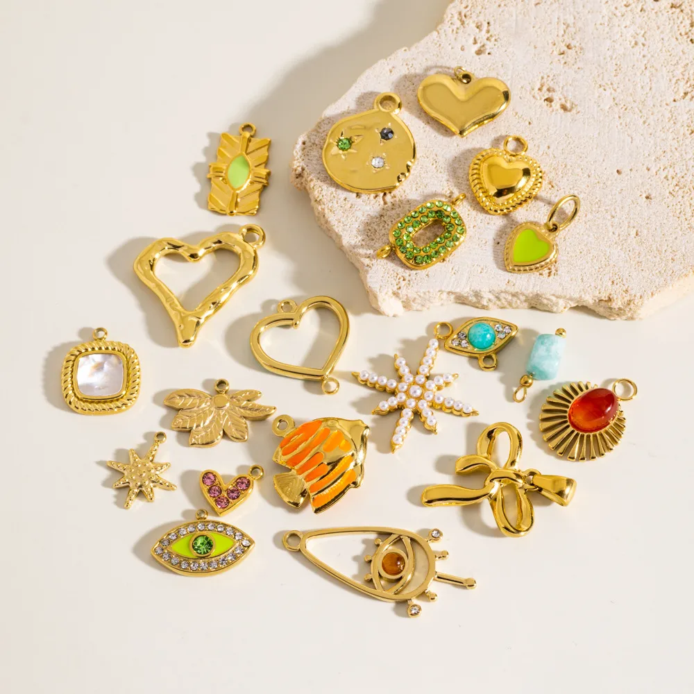 Simple Style Heart Shape Fish 304 Stainless Steel Enamel 14K Gold Plated Charms display picture 2
