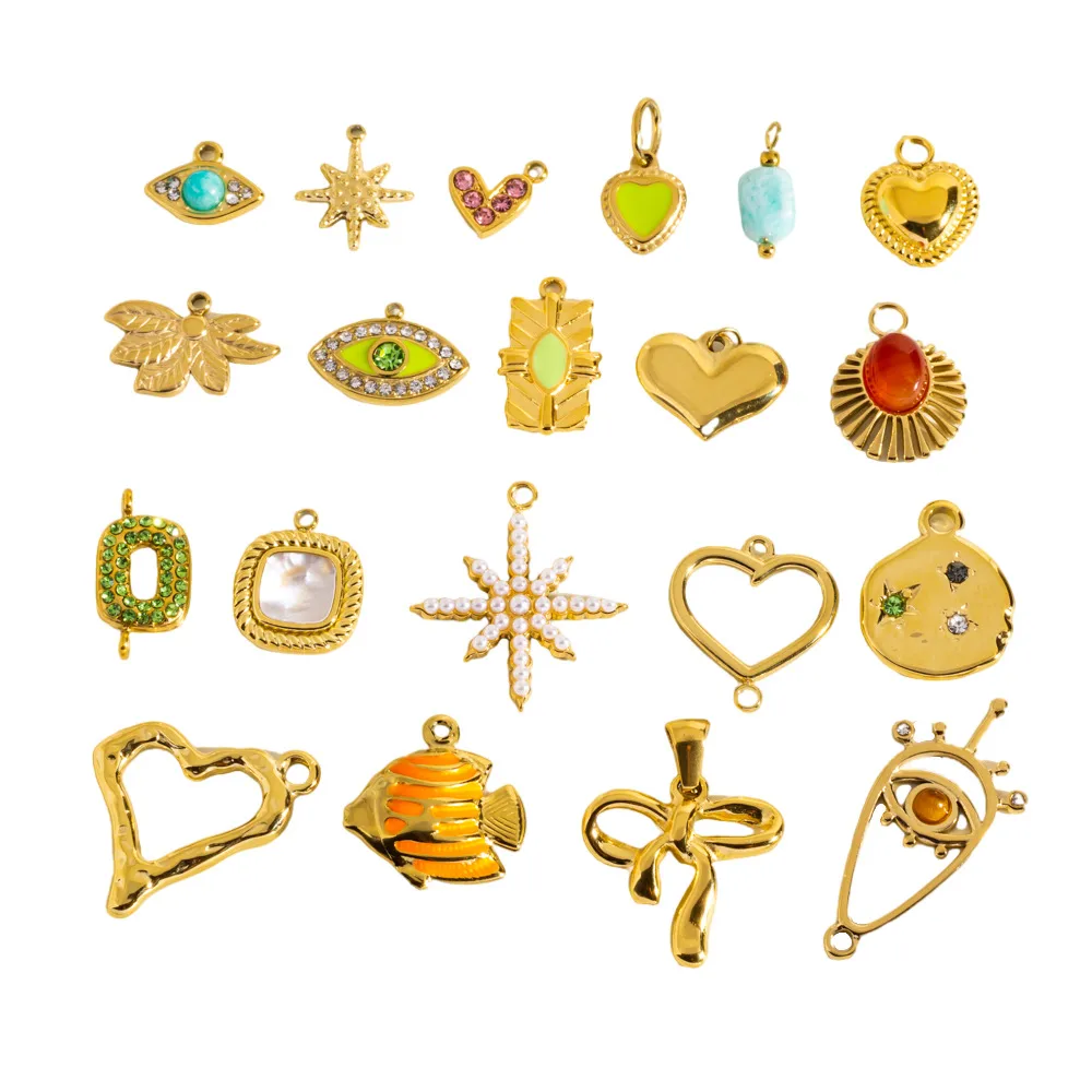 Simple Style Heart Shape Fish 304 Stainless Steel Enamel 14K Gold Plated Charms display picture 5