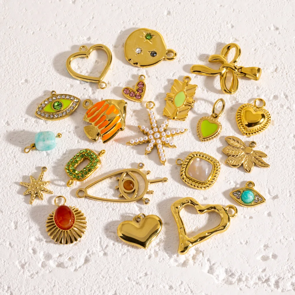 Simple Style Heart Shape Fish 304 Stainless Steel Enamel 14K Gold Plated Charms display picture 1
