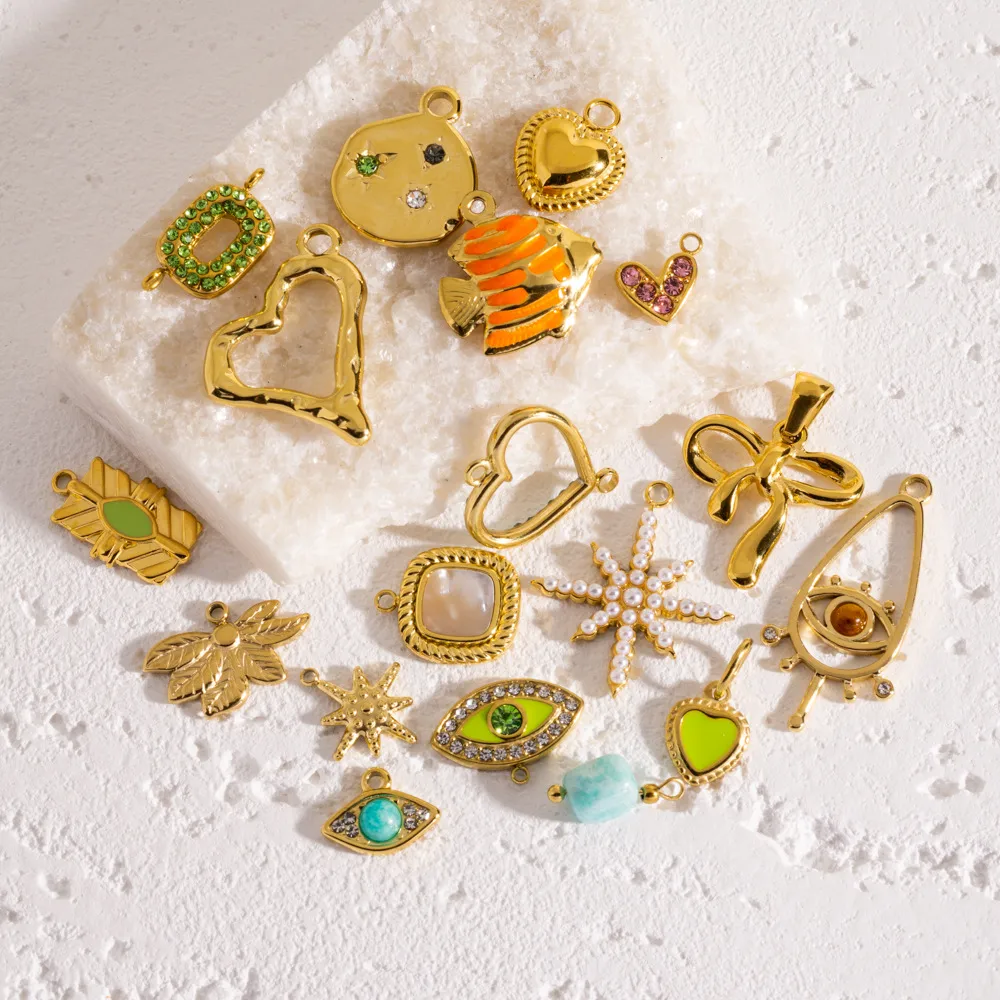 Simple Style Heart Shape Fish 304 Stainless Steel Enamel 14K Gold Plated Charms display picture 3