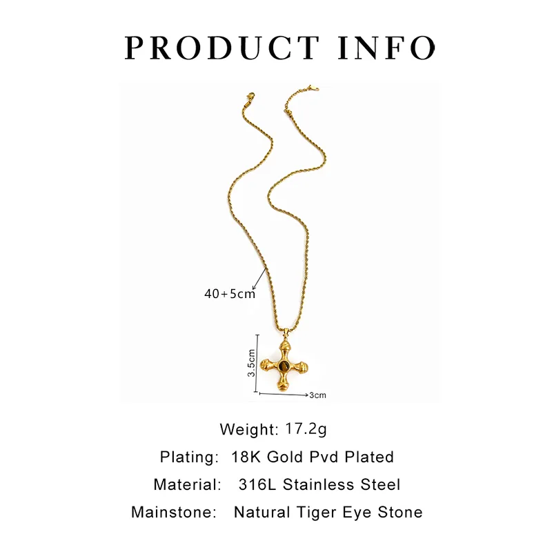 Simple Style Cross 316L Stainless Steel  Three-dimensional Natural Stone 18K Gold Plated Women's Pendant Necklace display picture 2