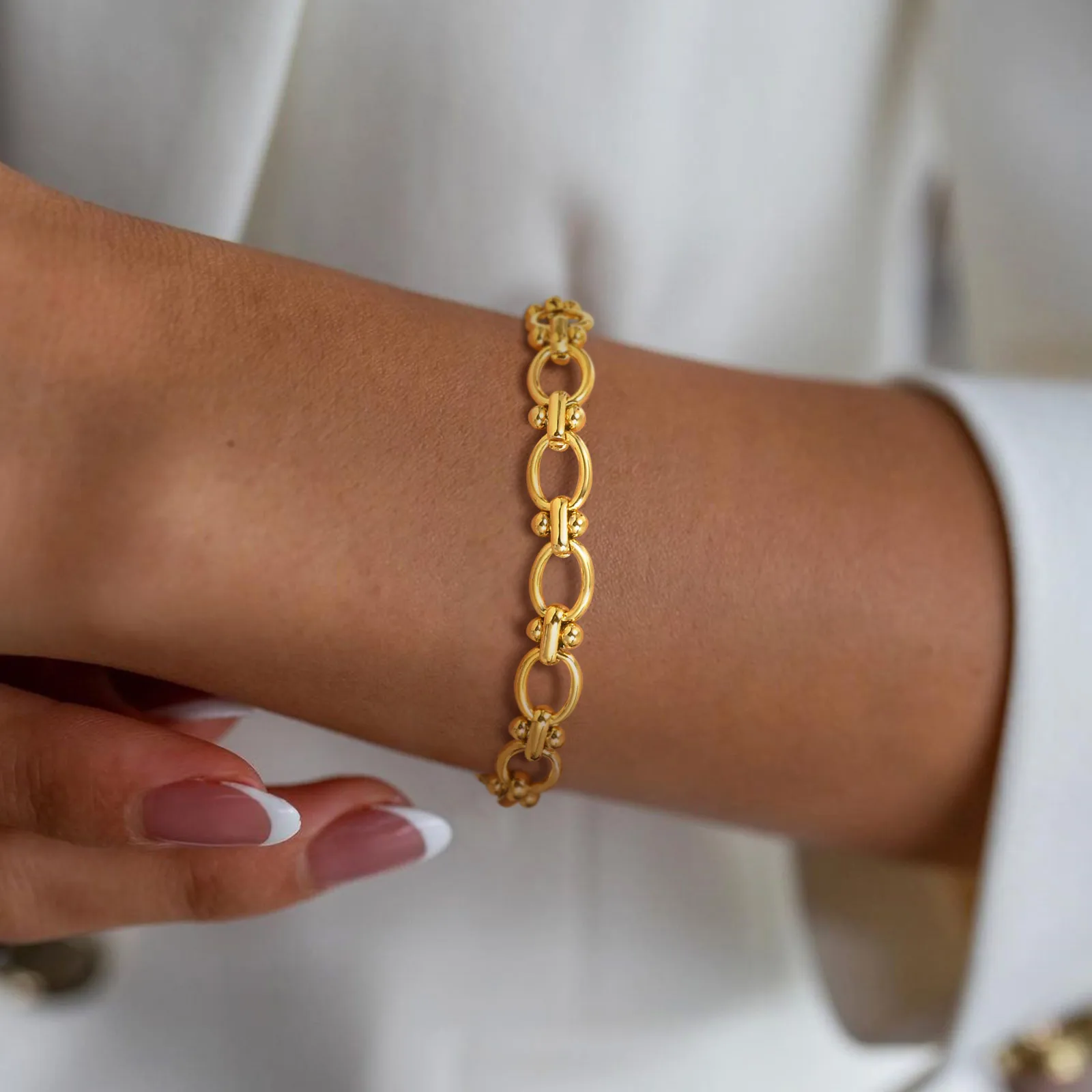 IG Style Geometric 201 Stainless Steel 18K Gold Plated Paperclip Chain Bracelets In Bulk display picture 1