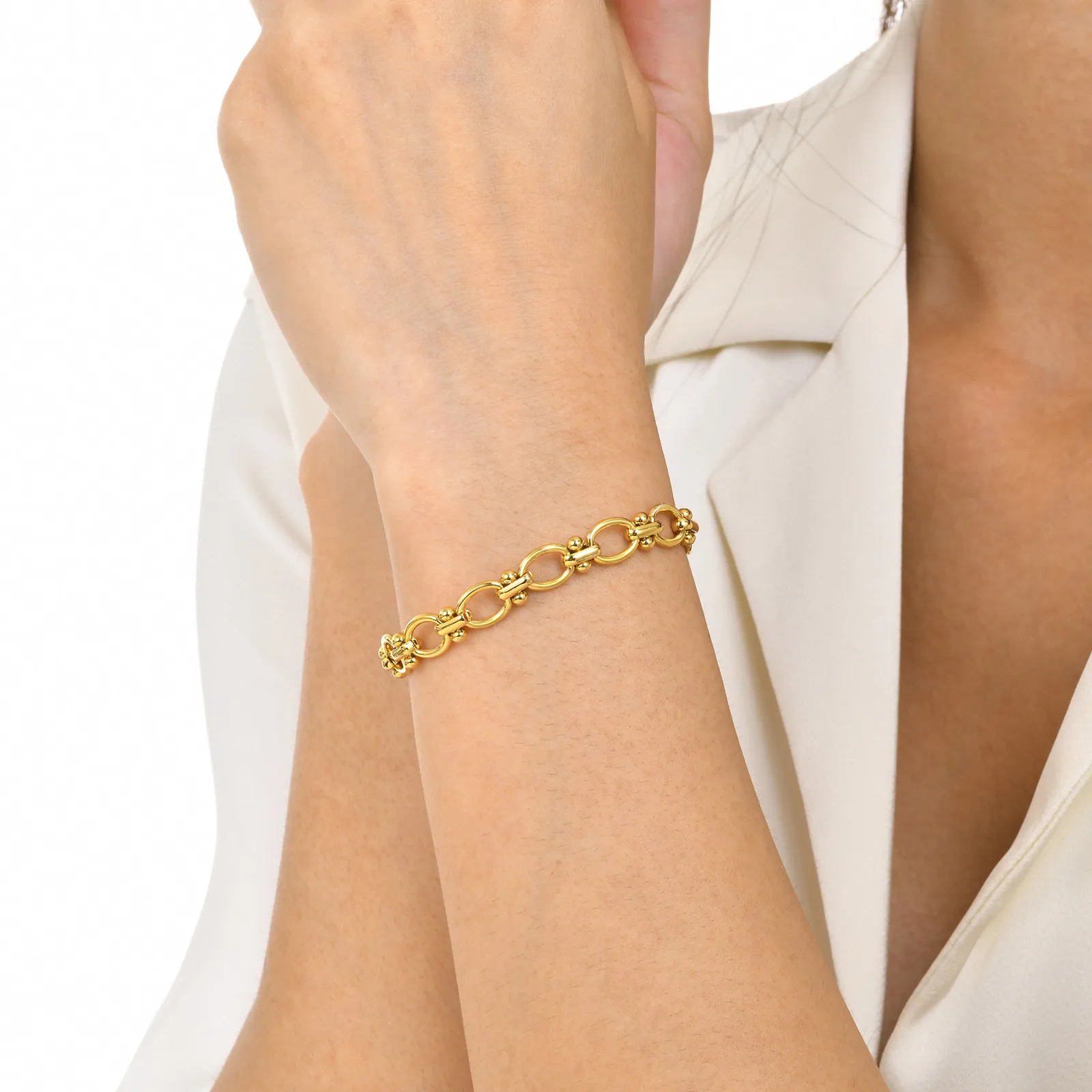 IG Style Geometric 201 Stainless Steel 18K Gold Plated Paperclip Chain Bracelets In Bulk display picture 2